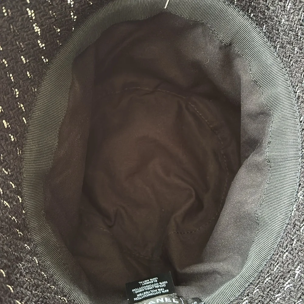 EUC CHANEL women’s bucket hat in black with silver metallic flecks size s